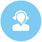 Blue icon with support person Blue icon with support person